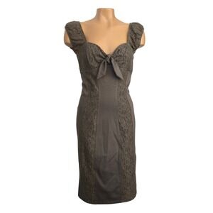 Rinascimento Italy Olive Lace Bow Front Sweetheart Neck Sheath Dress 46 / US 10